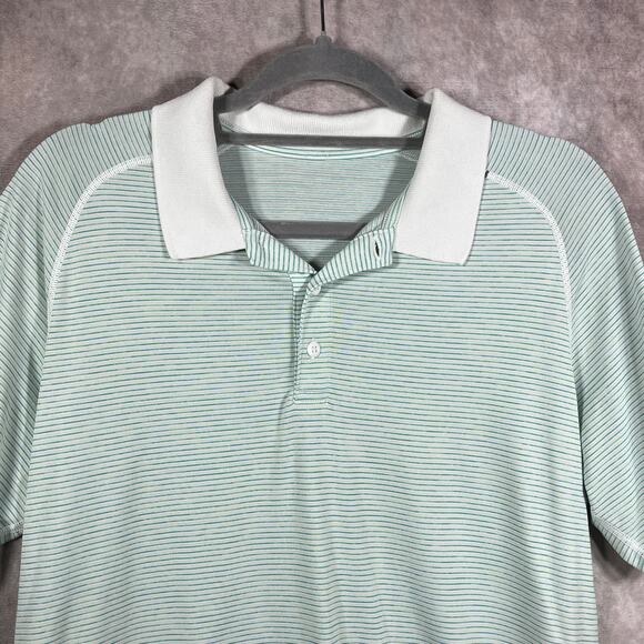 Lululemon Metal Vent Tech‎ Polo Shirt Mens Blue Green Striped Outdoor Athleisure - Picture 3 of 8